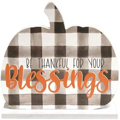 Homegifo *be Thankful For Your Blessings Buffalo Check Pumpkin On Base In Brown