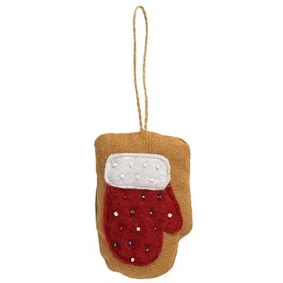 Homegifo Beaded Mitten Fabric Ornament In Red
