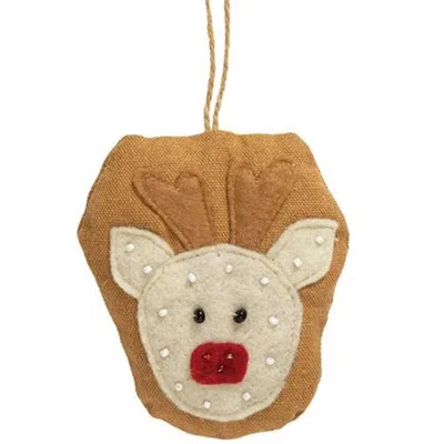 Homegifo Beaded Reindeer Fabric Ornament In Neutral