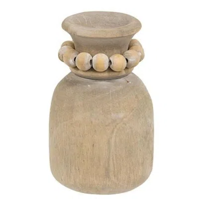 Homegifo Beaded Wooden Vase Small In Neutral