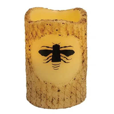 Homegifo *bee Burnt Ivory Timer Pillar Candle In Yellow
