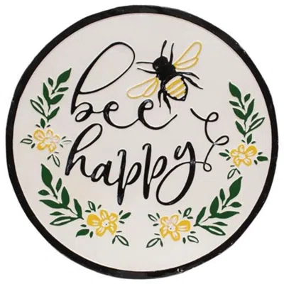 Homegifo *bee Happy Distressed Enamel Sign In Gray