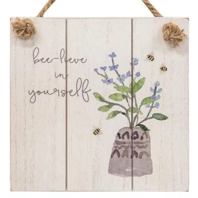 Homegifo *bee-lieve In Yourself Distressed Shiplap Sign In White