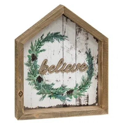 Homegifo *believe Christmas Wreath House Shadowbox Sign In Gray