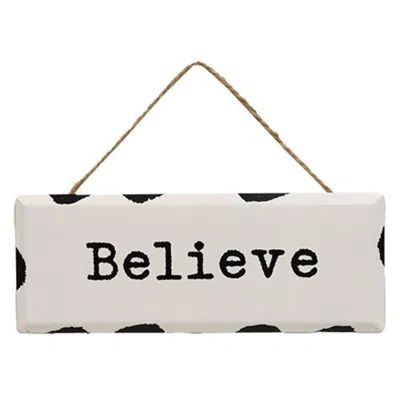 Homegifo Believe Distressed Metal Sign Ornament In White
