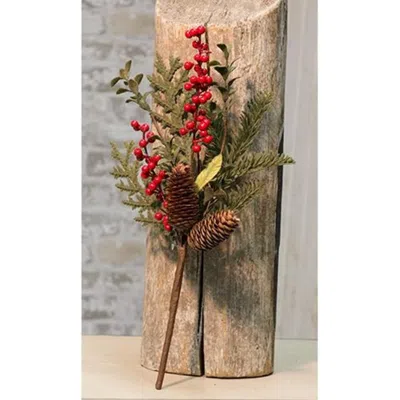 Homegifo Berry & Pinecone Pick 16" In Green