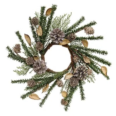Homegifo Birch Cone Pod & Glitter Rattan Ball Candle Ring In Brown