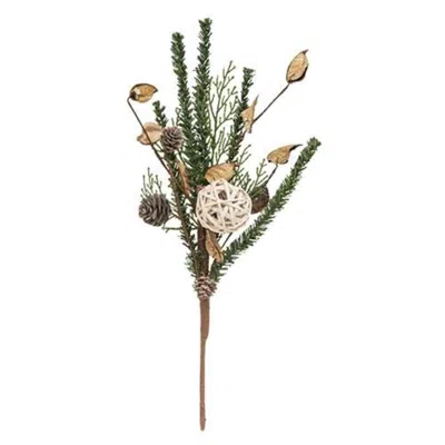 Homegifo Birch Cone Pod & Glitter Rattan Ball Pick In Green