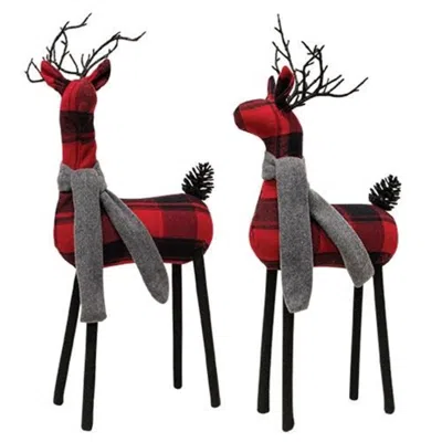 Homegifo *black & Red Plaid Standing Deer W/scarf 2 Asstd. In Multi