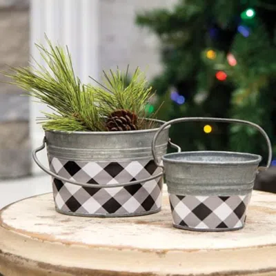 Homegifo *black & White Buffalo Check Mini Oval Pail In Multi