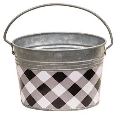 Homegifo *black & White Buffalo Check Oval Pail In Gray