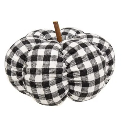 Homegifo *black & White Buffalo Check Stuffed Felt Pumpkin 6.5" In Gray