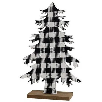 Homegifo *black & White Buffalo Check Wood Tree Large In Gray