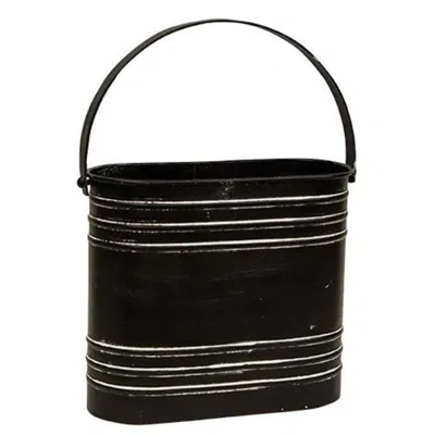 Homegifo Black Distressed Metal Oval Flower Bucket With Handle