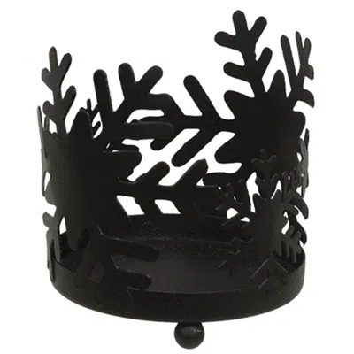 Homegifo Black Metal Snowflake Pillar Holder In Multi