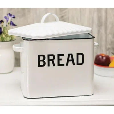 Homegifo Black Rim Enamel Bread Box In White
