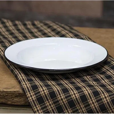 Homegifo Black Rim Enamel Salad Plate In White