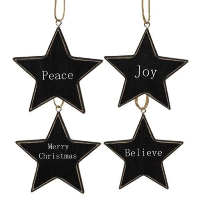 Homegifo Black Star Christmas Words Ornament 4 Asstd.