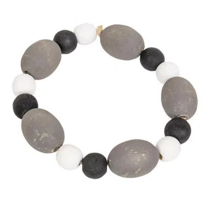 Homegifo *black White & Gray Distressed Wood Oval Bead Candle Ring