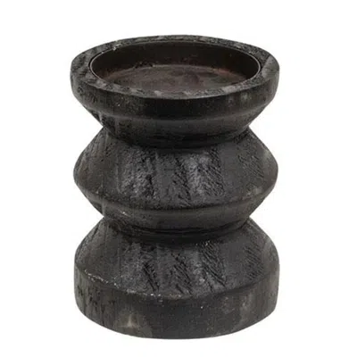 Homegifo Black Wooden Pillar Candle Holder 3.5" Tall