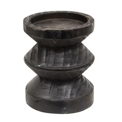 Homegifo Black Wooden Pillar Candle Holder 4.75" In Gray
