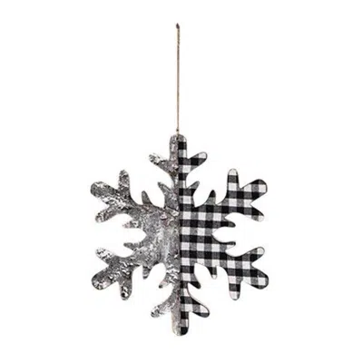 Homegifo *black/white Plaid & Birch Snowflake Ornament 9.75"