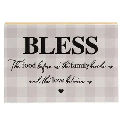 Homegifo Bless The Food Checked Shelf Sitter 8" X 5.5" In Gray