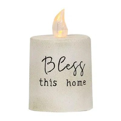 Homegifo Bless This Home White Cement Flame Timer Pillar 2.25" X 2.5" In Gray