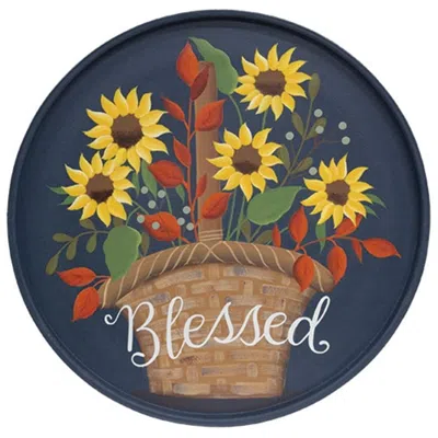 Homegifo Blessed Flower Basket Round Wooden Hanging Tray In Blue