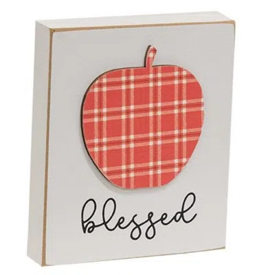 Homegifo Blessed Plaid Apple Wood Block In Red