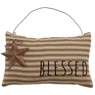 Homegifo Blessed Ticking Stripe Pillow Ornament W/rusty Star In Brown