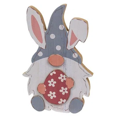 Homegifo *blue Gnome Bunny With Egg Wood Sitter In Gray