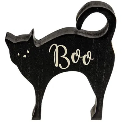 Homegifo Boo Cat Chunky Wood Sitter In Black