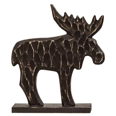 Homegifo Brown Moose Wooden Sitter In Black