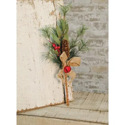 Homegifo Brush Pine W/red Bells Pick 16" In Green