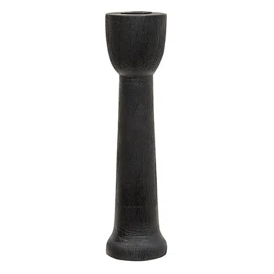 Homegifo Brushed Black Wood Taper Holder 10"