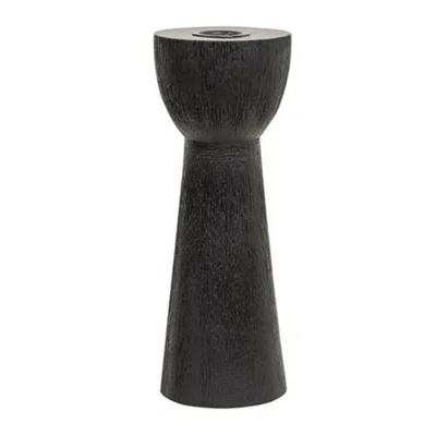 Homegifo Brushed Black Wood Taper Holder 8"