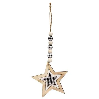Homegifo *buffalo Check Beaded Wood Star Ornament In Neutral