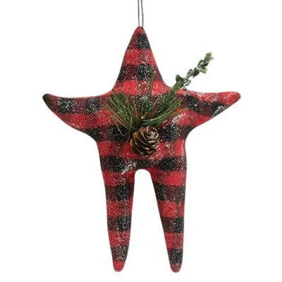 Homegifo Buffalo Check Folk Star Ornament W/pinecone In Red