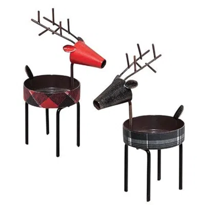 Homegifo Buffalo Check Metal Deer Tealight Holder 2 Asstd. In Multi