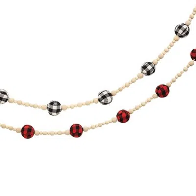 Homegifo *buffalo Check Rag Ball & Wood Bead Garland 6ft 2 Asstd. In Multi