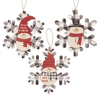 Homegifo Buffalo Check Snowman Snowflake Sayings Ornament 3 Asstd. In Multi