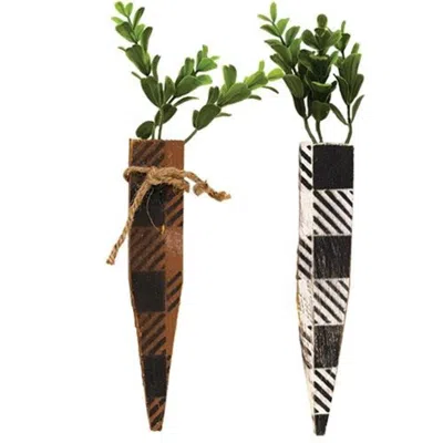 Homegifo *buffalo Check White Or Orange Large Rustic Wood Carrot 2 Asstd. In Multi