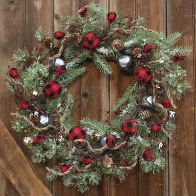 Homegifo Buffalo Gingham Country Holiday Wreath 24" In Green