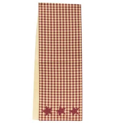 Homegifo *burgundy & Tan Check Star Applique Long Runner In Red