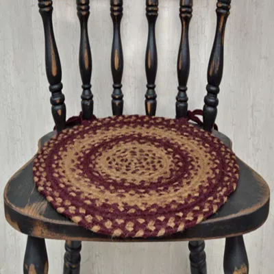 Homegifo Burgundy/tan Braided Chair Pad In Multi
