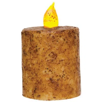 Homegifo Burnt Ivory Flame Timer Pillar 2.25" X 2.5" In Brown