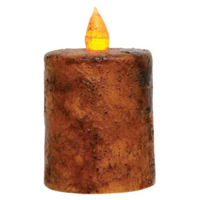 Homegifo Burnt Mustard Flame Timer Pillar 2.25" X 2.5" In Brown