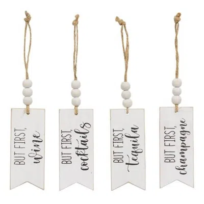 Homegifo But First Beaded Drink Tag 4 Asstd. In White