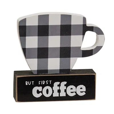 Homegifo *but First Coffee Buffalo Check Coffee Cup On Base In Black